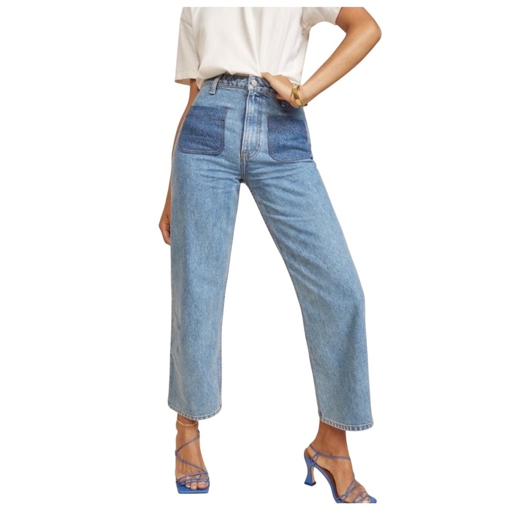 Reformation Jean Womens High Rise Wide Leg Patch Pocket Light Wash Eloise 26 USA